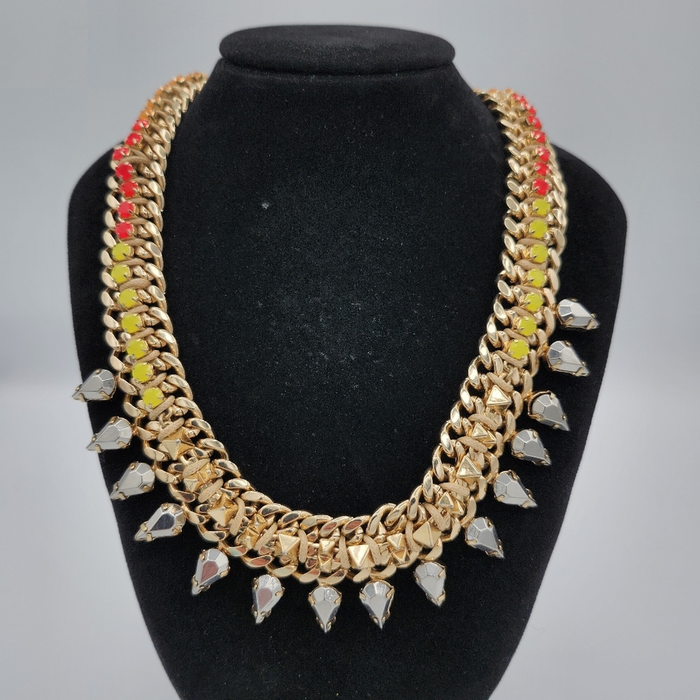 BCBG MAX AZRIA Runway Statement Silver And Multi Color Stones Necklace